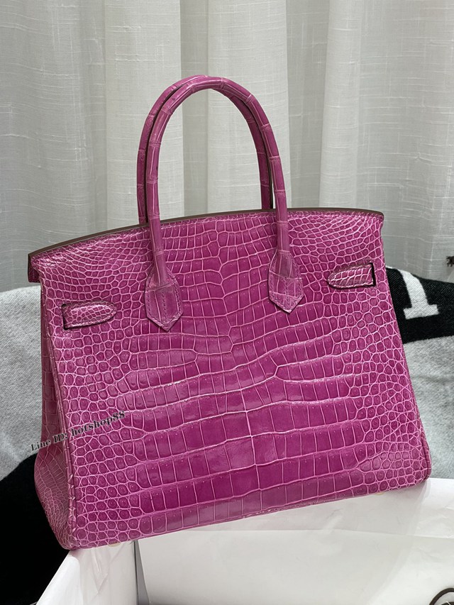 Hermes專櫃經典款鉑金手提女包 愛馬仕birkin30亮面倒v金扣全手工包包 zhh1114